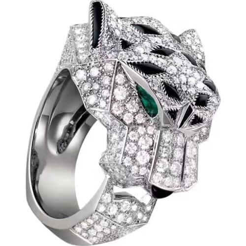 Brand famous replica jewelry panthre ring 925 sterling silver jewelry 3A zircon leopard panther party ring women fashion jewelry