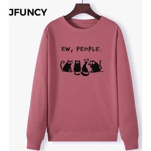JFUNCY 2020 Autumn Women Plus Size Hoodie O-Neck Long Sleeve Female Pullover Funny Cat Print Woman Casual Hoody Mujer Sweatshirt