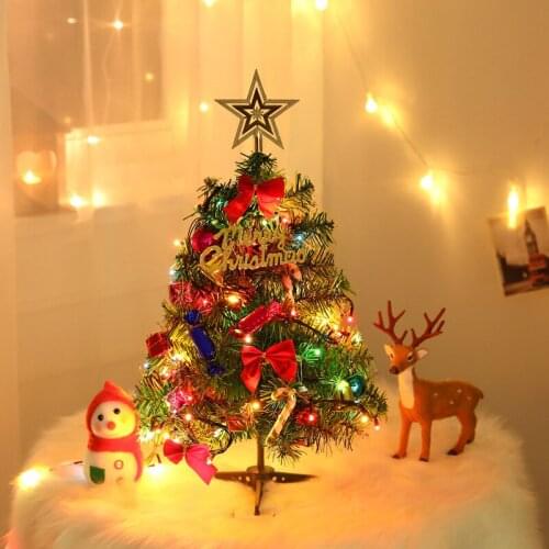 Creative decoration 50cm mini Christmas tree with led small lights gadgets bow bell pine cone gift Christmas desktop