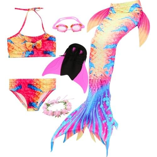 Little Girl Mermaid Swimsuit 4-piece Set 2021 Summer Kids Holiday Beach Vacation Costume Mermaid Bikini Set Mermaid Tail 3-12T