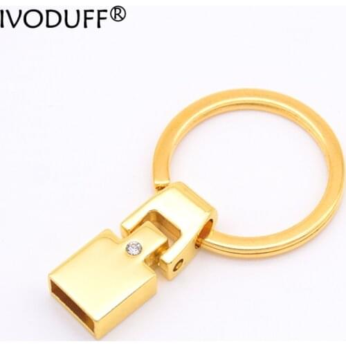 10mm Metal Cord Crimps End Tip Caps Connector With Flat Keyring Clasps Connector With Diamond and Screw For Leather Craft