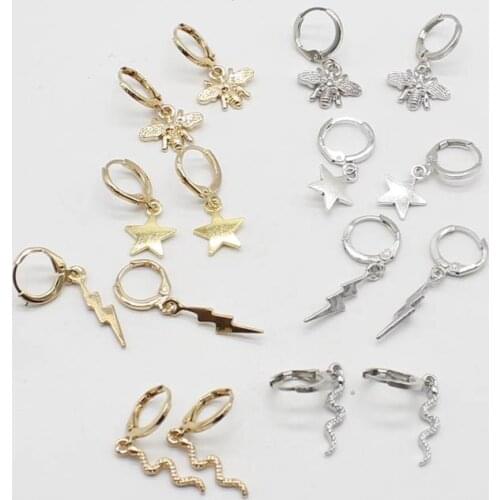 Fashionable and exquisite lightning star bee snake pendant earrings charm small ear ring cartilage ring ear bone earrings