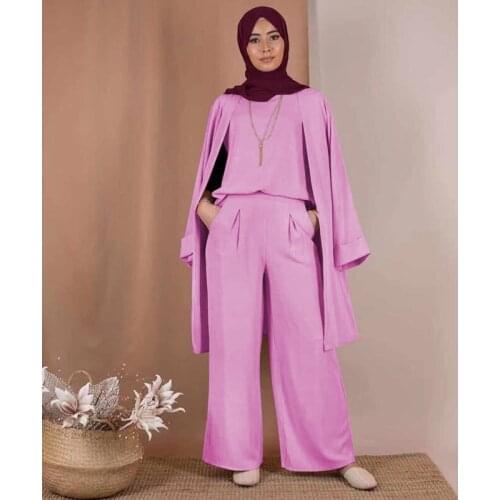 WEPBEL Muslim 3pcs Full Sleeve Top + Ankle Length Pants + Hijab Solid Color Ruffles High Waist Fashion New Muslimah Clothing Set