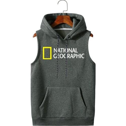 National Geographic Vest Men Fashion Sleeveless Hoodies Cardigans Jacket Autumn Spring Pockets Mens Vest Casual Waistcoat Tops