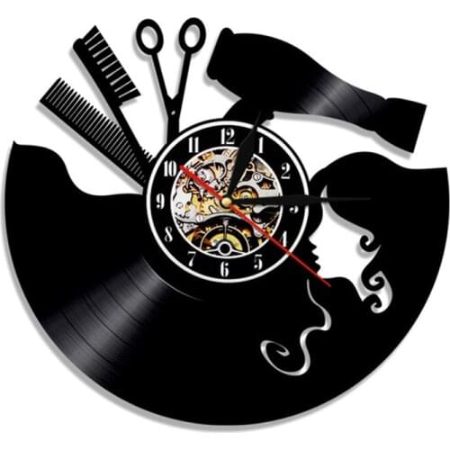Comb Scissors Hair Dryer Beauty Salon Wall Clock Hairdresser Vinyl Record Clock Vintage Barber Wall Sign Haircut Wall Art Gift