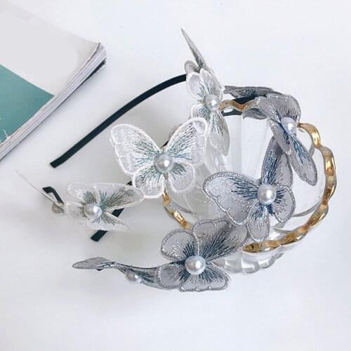 Korean Style Hair Accessories Women Hairbands Butterfly Headband Pearls Head Hoop Butterflies Hair Hoop Headpieces Lace Mesh