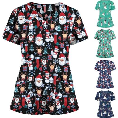 Christmas Thanksgiving short-sleeved V-neck suit nursing nurse top short-sleeved V-neck top Thanksgiving T-shirt top футболки 6