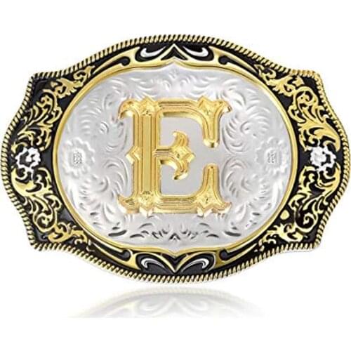 Western cowboy belt buckle A to Z silver + gold two-color electroplating process Zinc alloy personalized buckles for men women