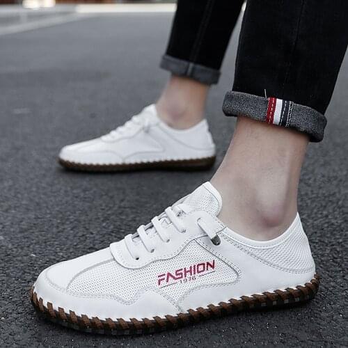 Mesh Cloth Mixed Leather Mens Shoes Breathable Handmade Plus Size Fashion Casual Non-slip Spring/Autumn Male Footwear