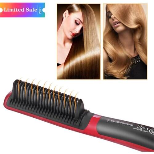 Hair Straightener Brush Anti Static Ceramic Heating Detangling Faster Straightening Beard Comb For Man Beard Straightener