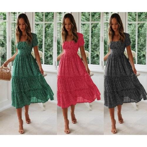 Chiffon Floral Dress Square Collar Puff Sleeve Sweet Princess Midi Dress Summer Dresses For Women 2021 Vestidos De Mujer Casual