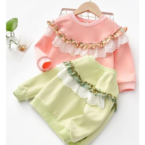 Girls' sweater spring and autumn clothes new Korean baby long-sleeved tops, small and medium-sized childrens lace pullovers