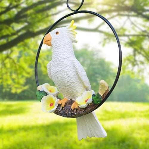 Outdoor Hanging Parrot Statue Decoration Home Garden Decor Ring-Perching Bird Sculpture Dropship