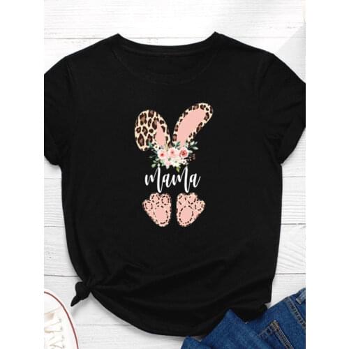 Leopard Bunny Mama Print Women T Shirt Short Sleeve O Neck Loose Women Tshirt Ladies Fashion Tee Shirt Tops Camisetas Mujer