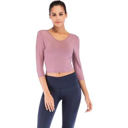 Long-sleeved Yoga Clothes Female Korean Version of The Beautiful Back Pilates Outdoor Fitness Sports with Chest Pad Dance