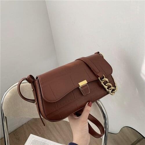 Small Crocodile Pattern PU Leather Flap Bags For Women 2021 Simple Shoulder Crossbody Handbags Chain Cross Body Bag