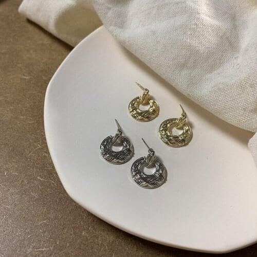 TARCLIY Vintage Fashion Round Drop Earring Creative Irregular Metal Texture Hollow Alloy Earring Women Daily Party Accessories