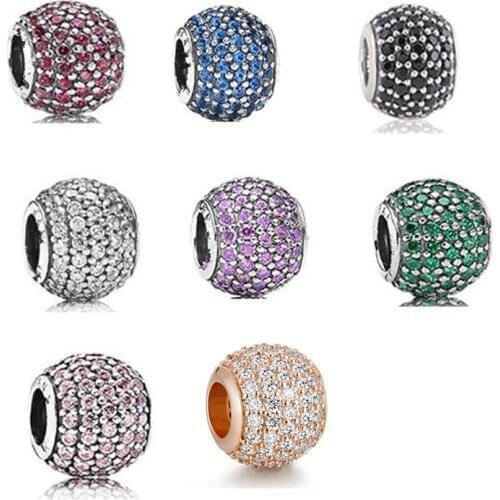 All Color Sparking Pave Stones Charm Woman DIY Beads For Jewelry Making Sterling Silver Jewelry Fits For Beaded Bracelets