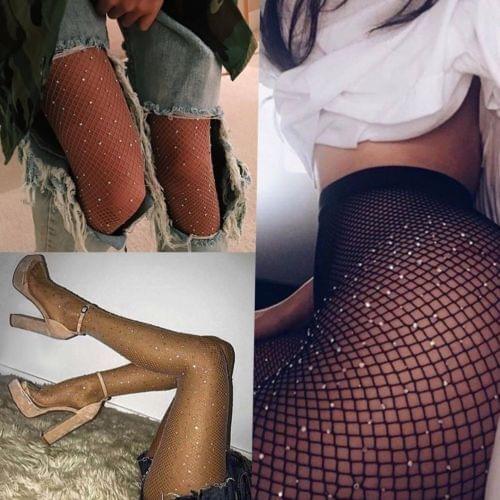 Women New Hot Diamond Fishnet Mesh Thigh-High Stockings Sexy Pantyhose Underwear Tights Skin Black Brown Sky Blue