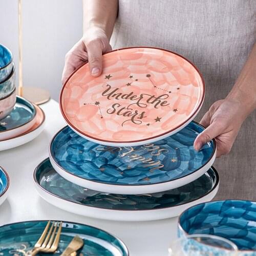 Starry Sky Dinner Plate Household Cutlery Steak Plates Porcelain Soup Noodle Fruit Salad Bowl Food Plate Home Tableware Utensils