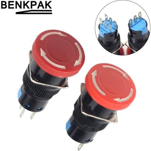 10pcs 16mm Mushroom emergency stop e-stop switch 3 pins 1NO+1NC 6pin 2NO+2NC
