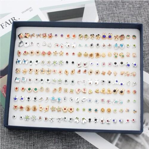 100 Pairs Multiple Stud Earrings Set Wholesale Beautiful Sweet Earrings Bulk