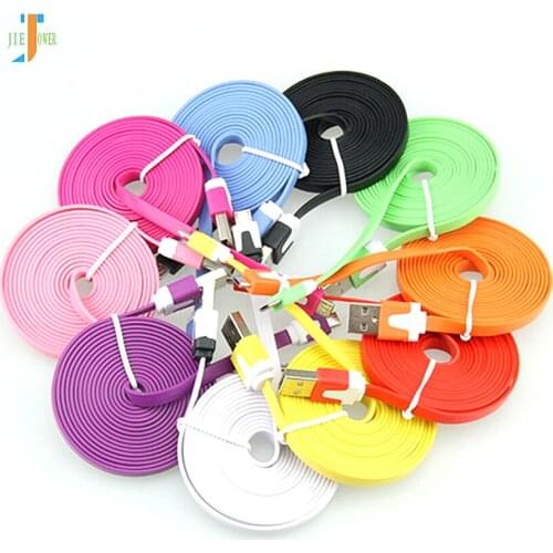 100pcs/lot Micro USB Cable 1M 2M 3M Colorful Noodle Flat Data Charger Cable for Iphone X 10 8 Samsung S3 S4 Xiaomi