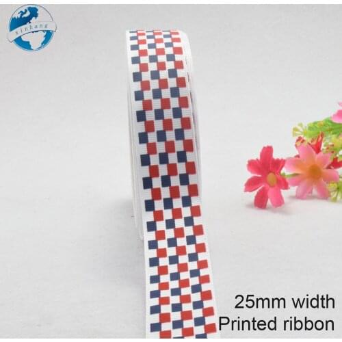 25mm width,printed grid ribbons Polyester Grosgrain ribbon, lace satin ribbons DIY hairbow accessories,gift package #3783