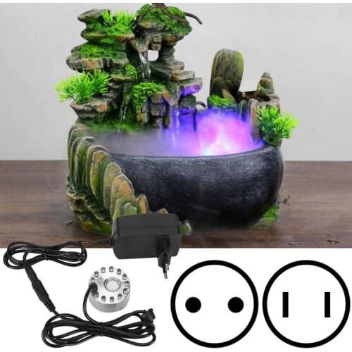 ABS+Aluminum Mini Water Fountain Ornament Mist Fog Maker Atomizer With 12 Lights Landscape Decoration