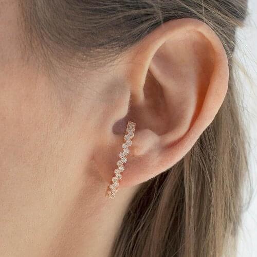 Asymmetric earring design 2019 new fashion rose gold color cz studs high quality clear cz jewelry delicate minimal girl earrings