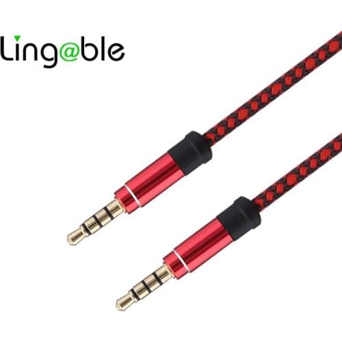 Lingable Audio Jack Cable 3.5mm 4 Pole 3.5mm Jack male to male cables 1.5m Plug Audio AUX Cable With Nylon Sleeved For Lead MP4
