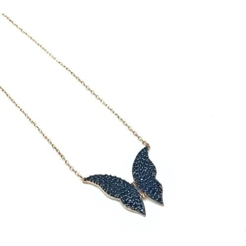 Big Black Butterfly Silver Necklace