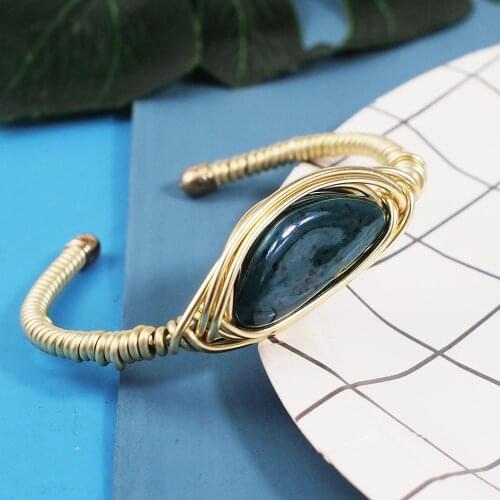 Handmade Metal Wire Big Ceramic Bracelet For Women Bohemian Charm Statement Cuff Bangles Bracelets Jewelry UKMOC