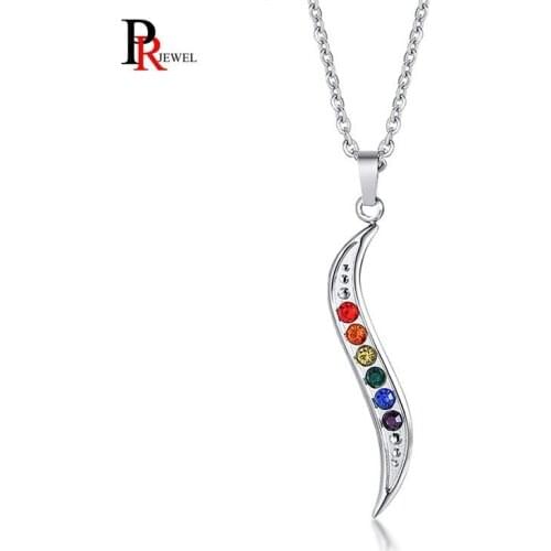Bling Rainbow Rhinestones Pendant Necklaces for Women Gifts Jewelry Stainless Steel Free 20"-24" O Chain
