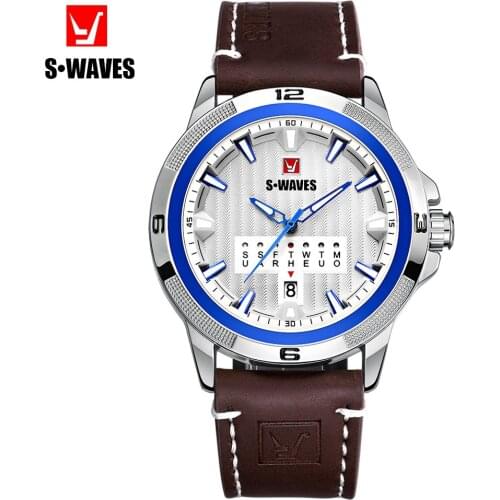 SWAVES Luxury Watches Mens 2019 Sport Unique Waterproof Watch Men Silver Blue Military Leather Belt Fashion Relogio Masculino