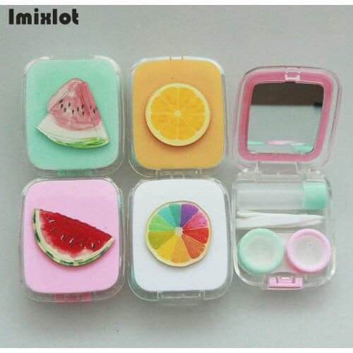 DIY Fruit Contact Lens Case With Mirror Men Women Square Contact Lenses Box Eyes Contact Lens Container Lovely Travel Kit Box