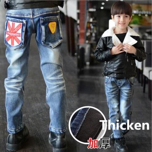 Winter Big Boys Jeans New 2017 Children Denim Thick Warm Pants Casual Male Kids Plus Velvet Girls Jeans Boy Trousers for 2-11 y