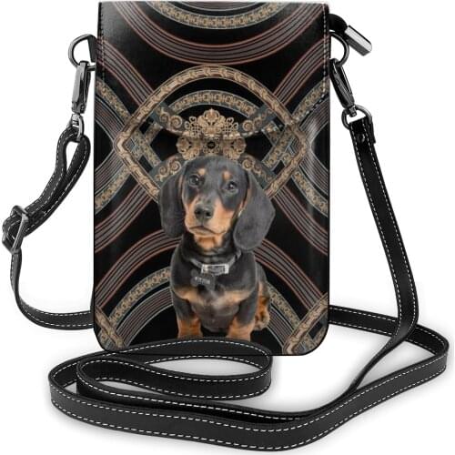 European Style Small Messenger Bag Women Dachshund Dog Print Mobile Phone Bag Lady Leather Shoulder Handbag Versatile Purse