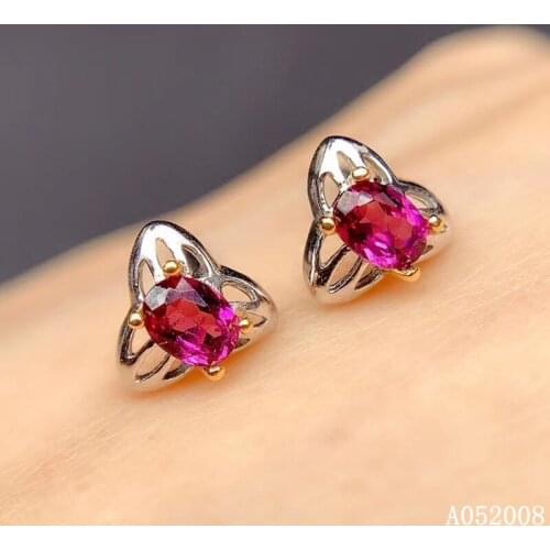KJJEAXCMY fine jewelry 925 sterling silver inlaid natural garnet ear studs trendy ladies earrings support testing
