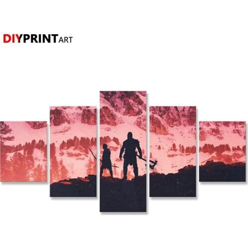 Kratos Atreus in God of War 5 Panels Wall Decor Canvas Pictures for Living Room A2048