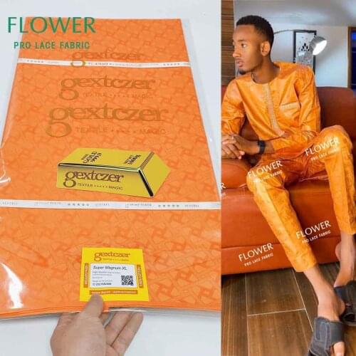 Orange Shiny Printed Bazin Riche Lace Fabric Skin Friendly For Indian French Men Or Women Party Dresses Basin Lace Materials