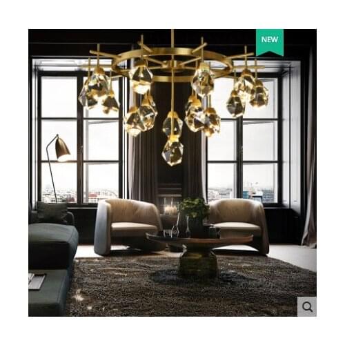 [Ice Crystal] Post-modern luxury crystal chandelier copper living room dining room bedroom atmosphere villa stairwell lamps