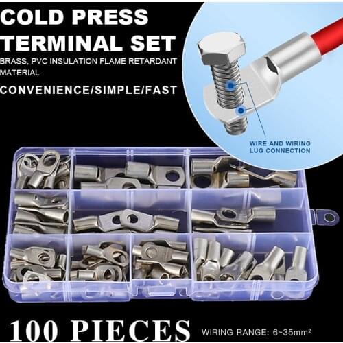 100PCS/set SC type Copper Electrical Terminal Cable Lugs, Tinned Copper Ring Terminals cold pressed crimp-terminal