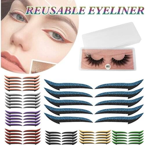 Reusable Eyeliner Stickers with Eyelash Waterproof Cat Eye Look Eyelid Line Stickers Eye Makeup for Various Occasions Double