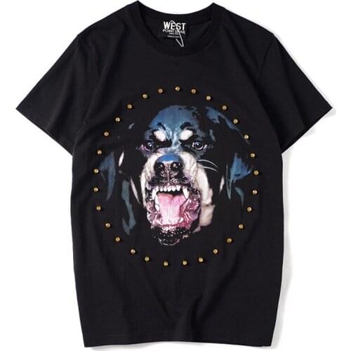 2021 Men Summer Clothes Dog Head Printed T Shirt Fashion Loose Style Short Sleeve O Neck Cotton 100% Streetwear Camisetas Hombre