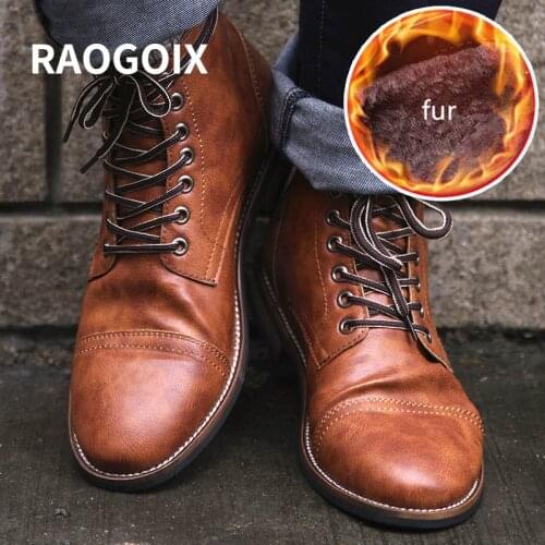 Masorini Men Pu Leather Lace-up Men Shoes High Quality Men Vintage British Military Boots Autumn Winter Plus Size 47 48 BRM-060