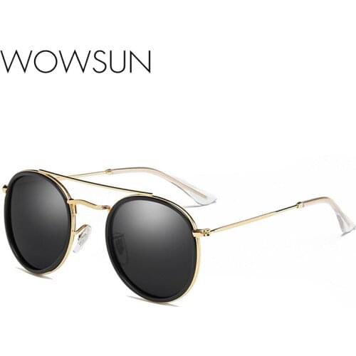 WOWSUN Steampunk Polarized Metal Round Sunglasses Men Women Polarized Sunglasses Brand Designer Vintage Retro Sun Glasses WO-005