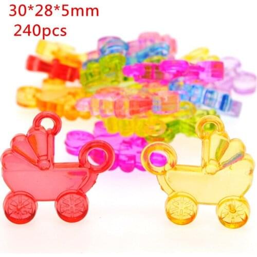 Wholesale 240pcs Baby Carriage Shape Acrylic Necklace Pendants Colorful Plastic Jewelry DIY Charms Ornament Accessory 30*28*5mm