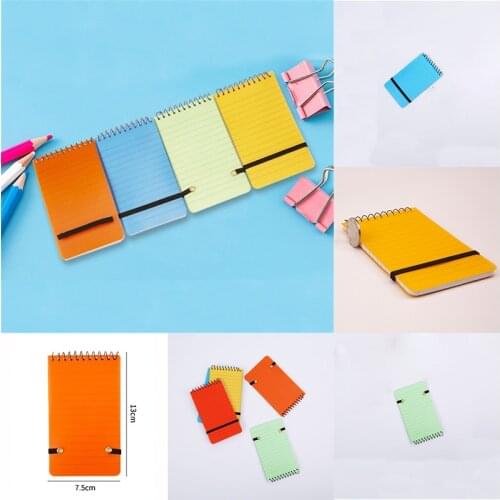 Plastic Cover Memo Pen Elastic Strap Neon NOTE PADS Notebooks Spiral Bound MINI