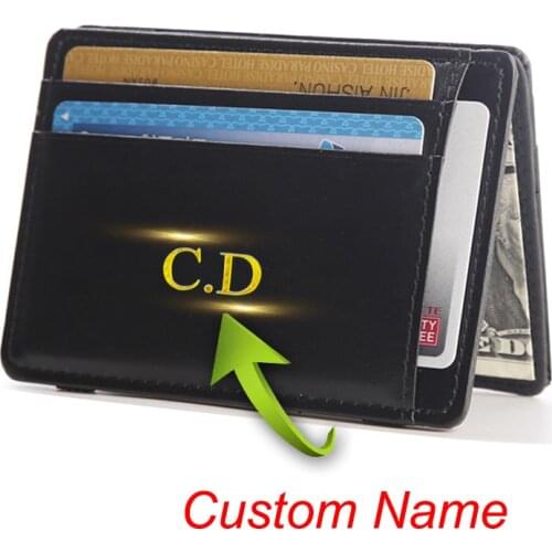 Custom Name MenS Slim Wallet Thin Short Women Magic Wallet Money Clip Card Holder Purse Bank Credit Cash Holder Cover For Gift